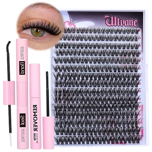 Lash Extension Kit 300PCS Lash Clusters Kit 50D Individual Lashes 9-16MM Cluster Eyelash Extensions Kit D Curl Eyelash Extension Kit with Bond and