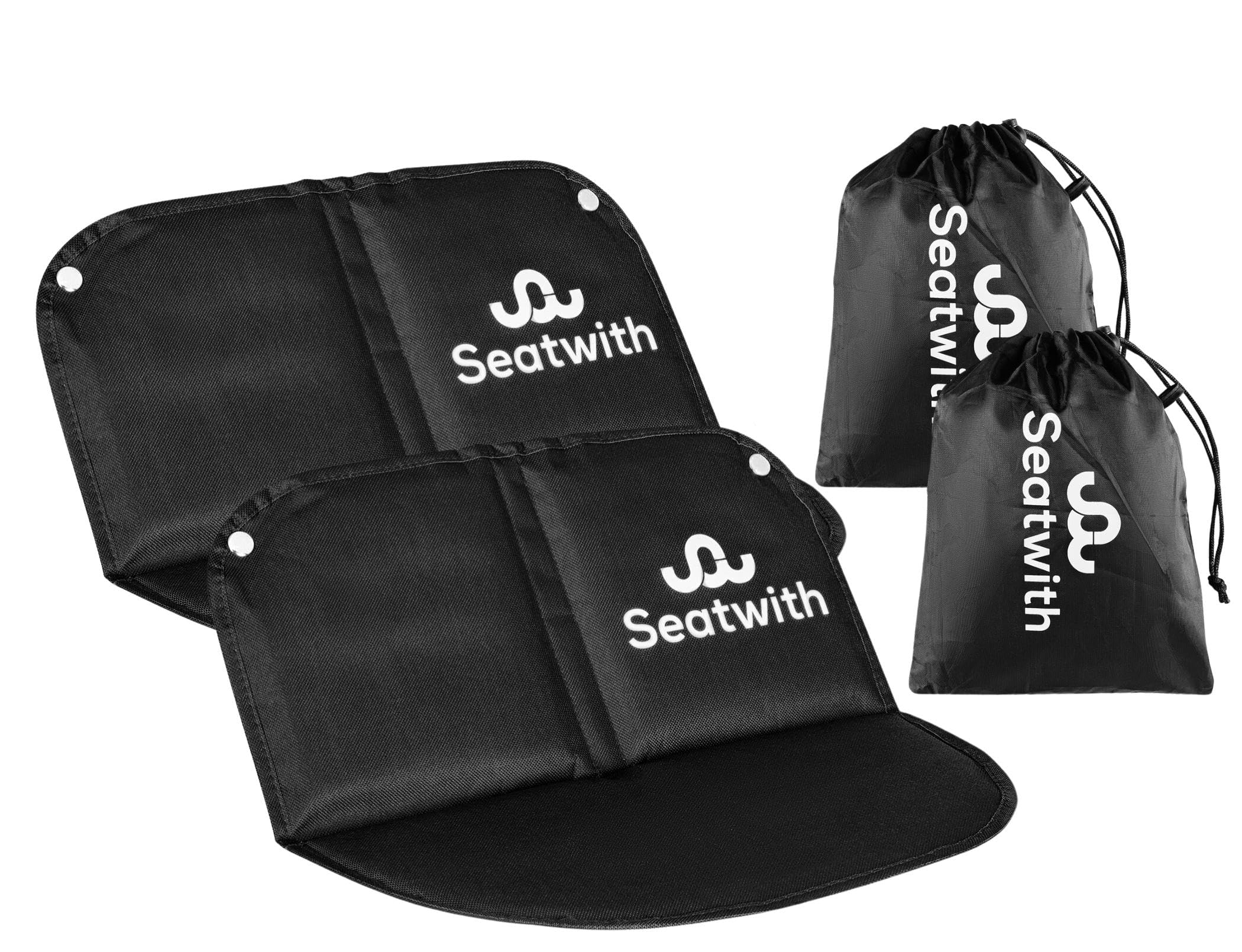 Seatwith 2X Foldable Insulated Seat Cushion (40 X 40 cm) with Heat-Insulating Aluminum Base + Carry Bag & Carabiner Hooks for Ideal Attachment to Backpack Maximum Protection Against Cold, Moisture