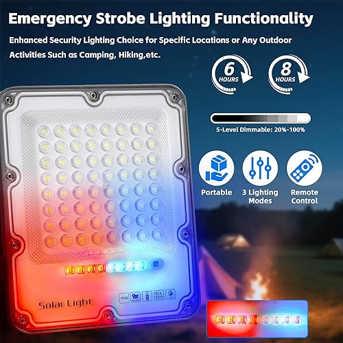 Miniatura 5 de Luz de inundación solar de 100 W, impermeable, 24000 lm 6500 K, luz de calle solar con control remoto, lámpara solar del atardecer al amanecer,