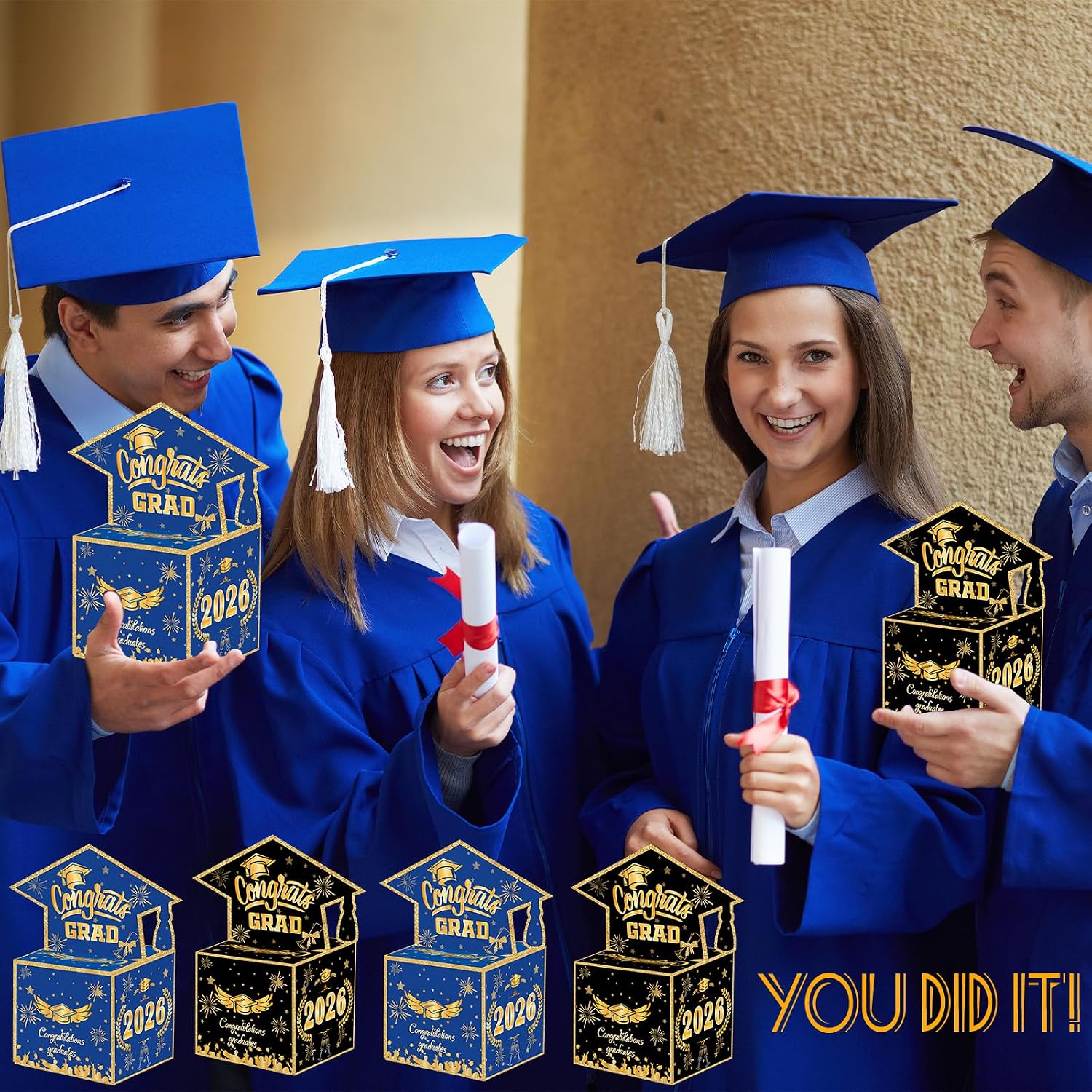 Villorem 2026 Graduation Money Box for Cash Gifts Blue Gold Class of 2026 Party Money Holder Box Graduation Gifts Congrats Grad Decorations for Class of 2026 Grad Party Favors image 5