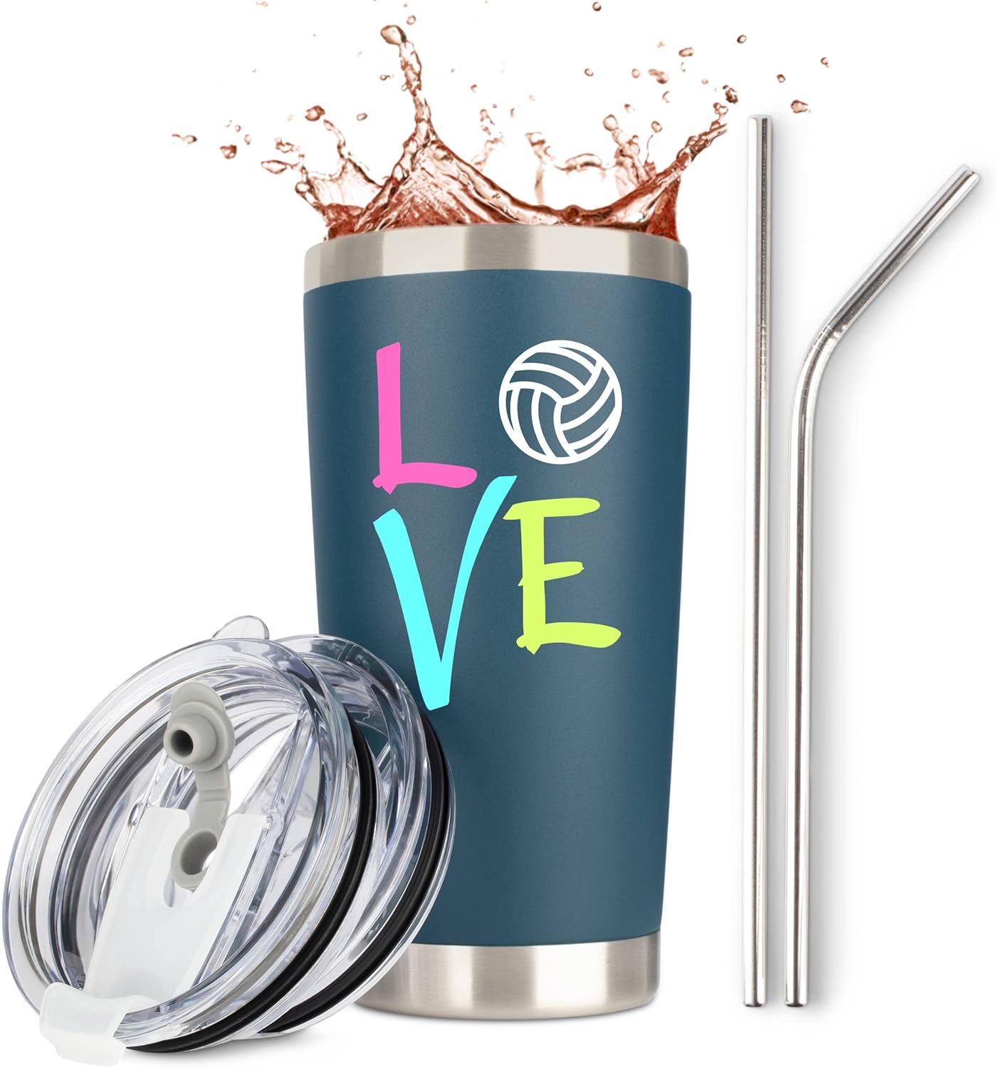 JENVIO Volleyball Gifts | Stainless Steel Tumbler Mug with 2 Lids 2 Straws Gift Box and Gift Card | for Women Mens Appreciation Vball Players Coaches Valentine's Day Gifts