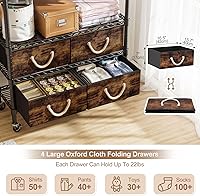 Vista 4 de Perchero con cajones con ruedas resistentes para colgar ropa con 4 cajones de tela ajustables con ganchos laterales dobles para armario