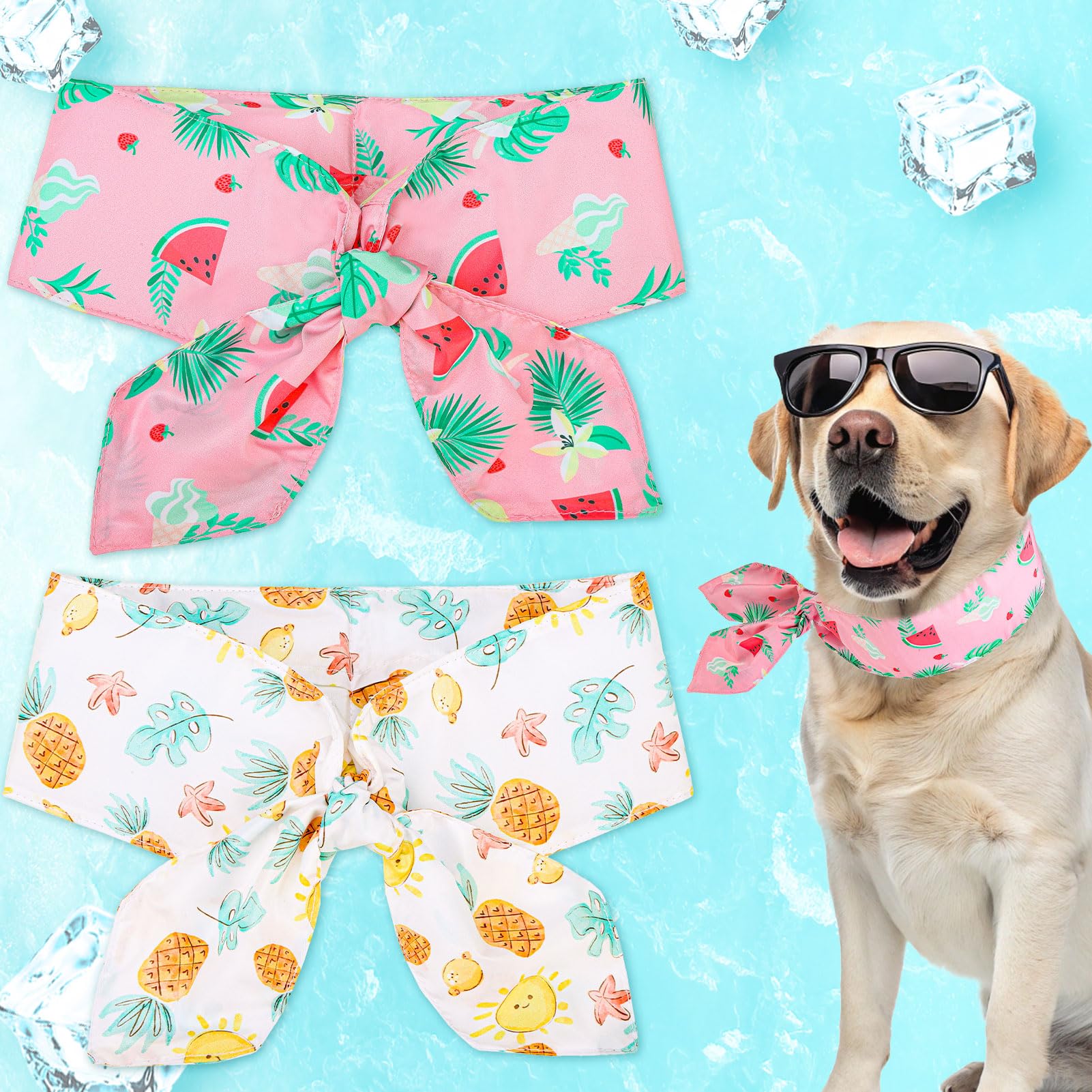 EXPAWLORER Dog Cooling Bandana 2 Pack - Instant Chill Out Pet Collar with Ice Bags, Summer Hot Weather Outdoor Cool Down Scarf Neck Cooler, Prevent Heat Stroke for Small Medium Large Breeds, Pink M