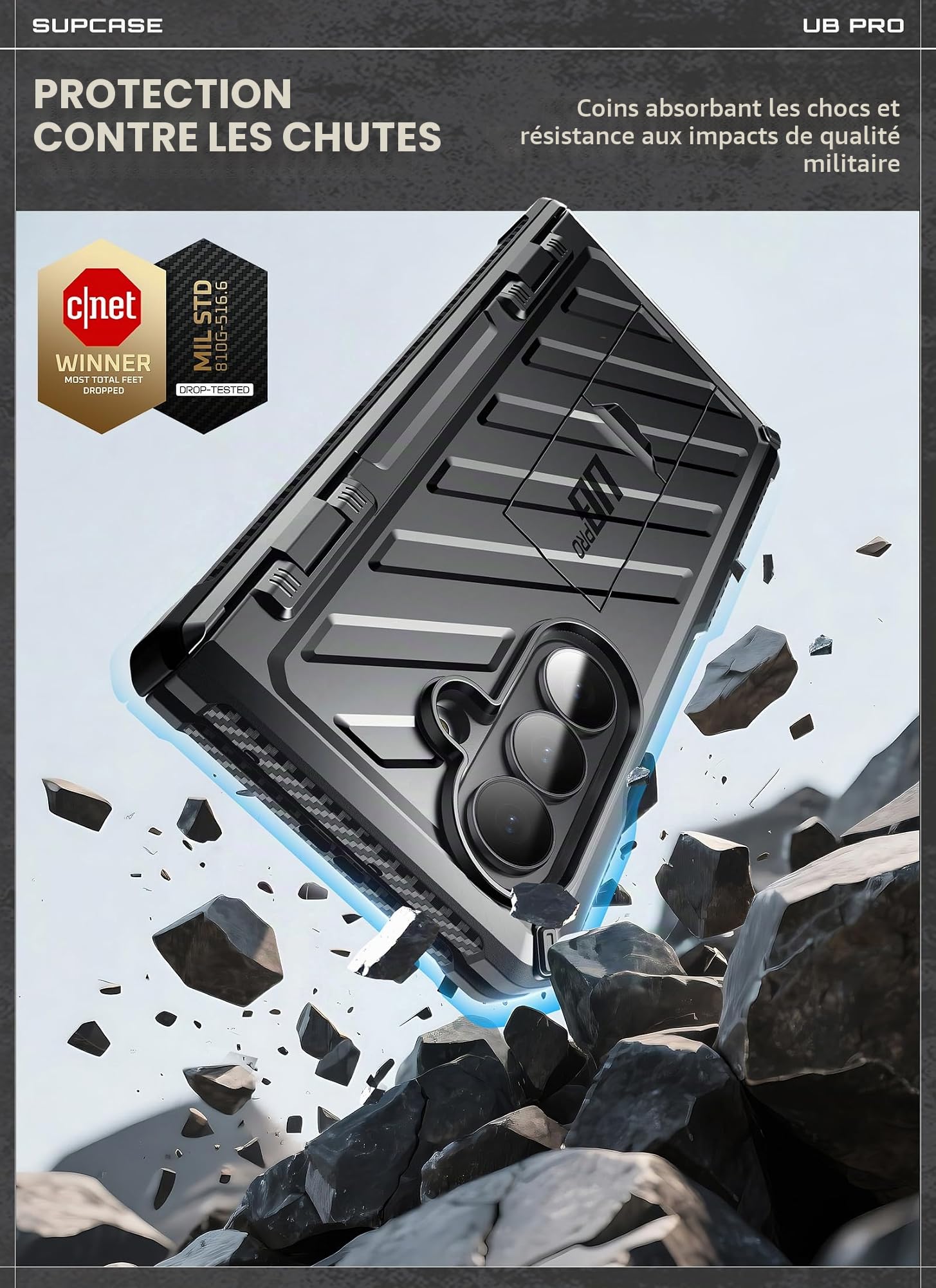 SUPCASE Coque pour Samsung Galaxy Z Fold 7 avec Support Pliable (UB Pro) [Protection d'Ecran en Verre Trempé] [Protection Qualité Militaire] Coque Intégrale Robuste pour Samsung Z Fold 7, Noir