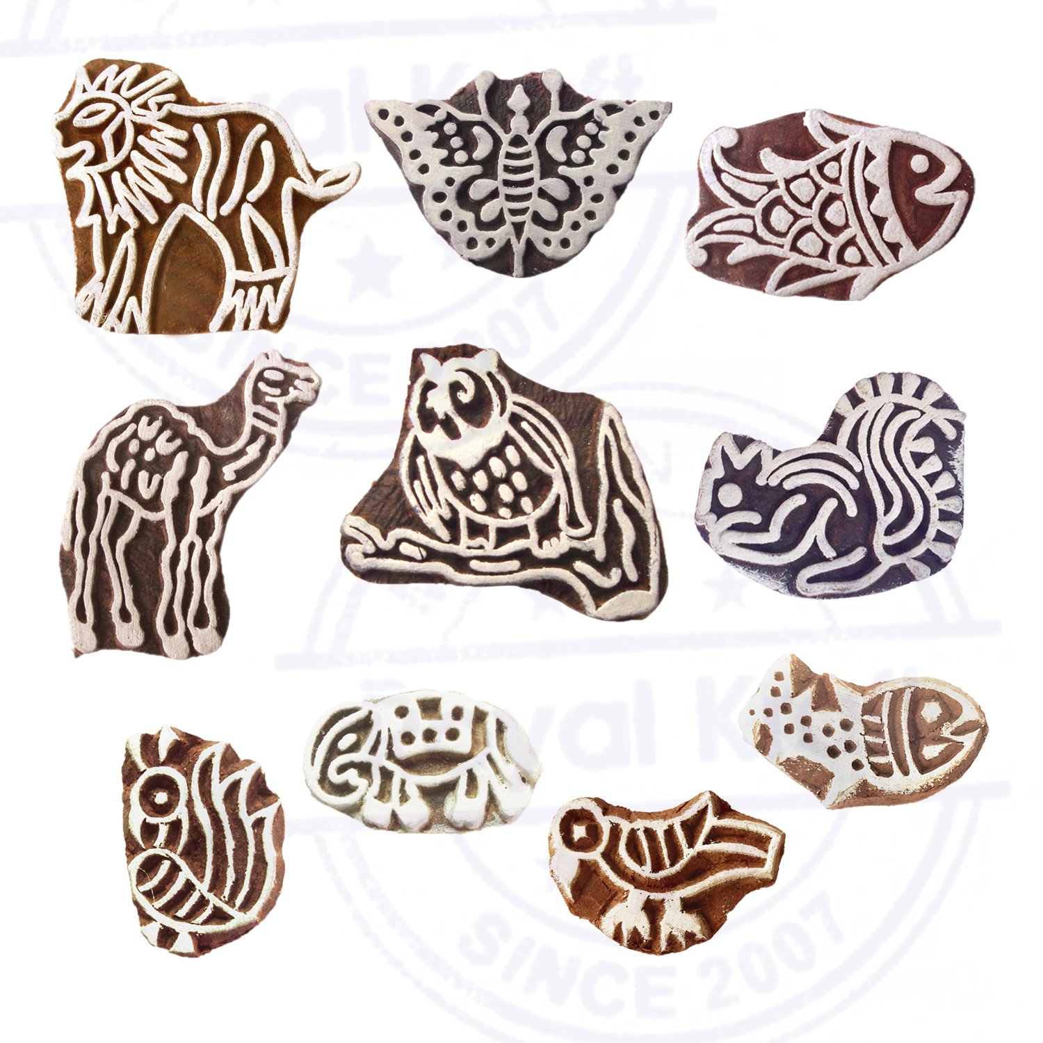 Clay Printing Stamps Small Animal Fish Shape Wooden Blocks (Set of 10)