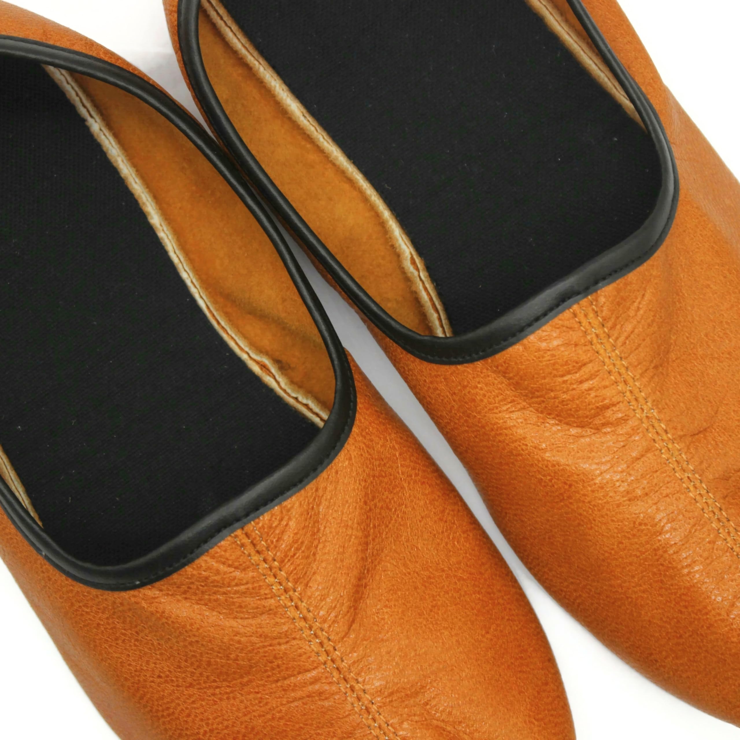 Womens Indoor Leather Slippers Antique Tan Traditional Babouche House Shoes Barefoot Moccasin