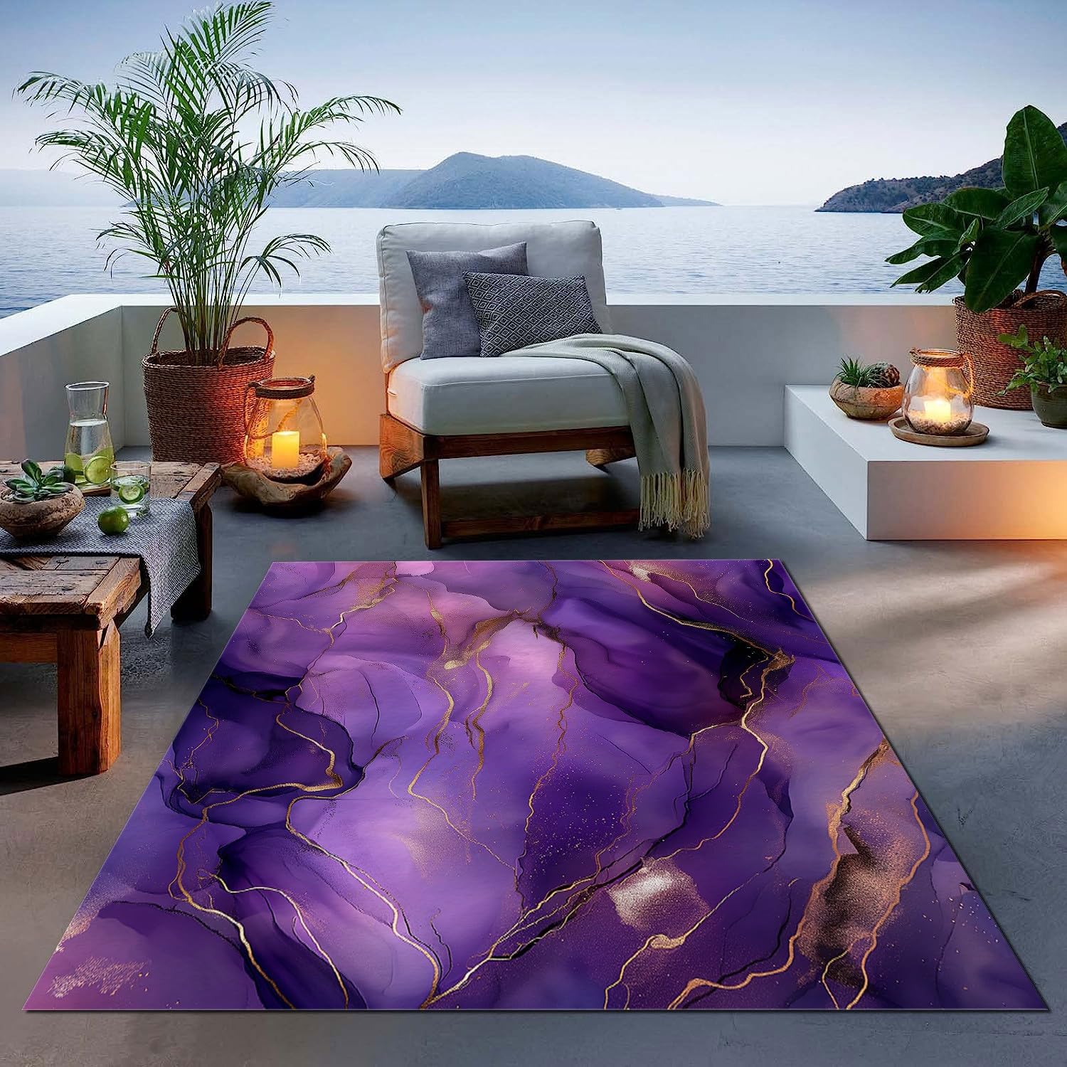 Tapis violet 63x91 pouces idéal pour le salon et la chambre design marbre facile à nettoyer