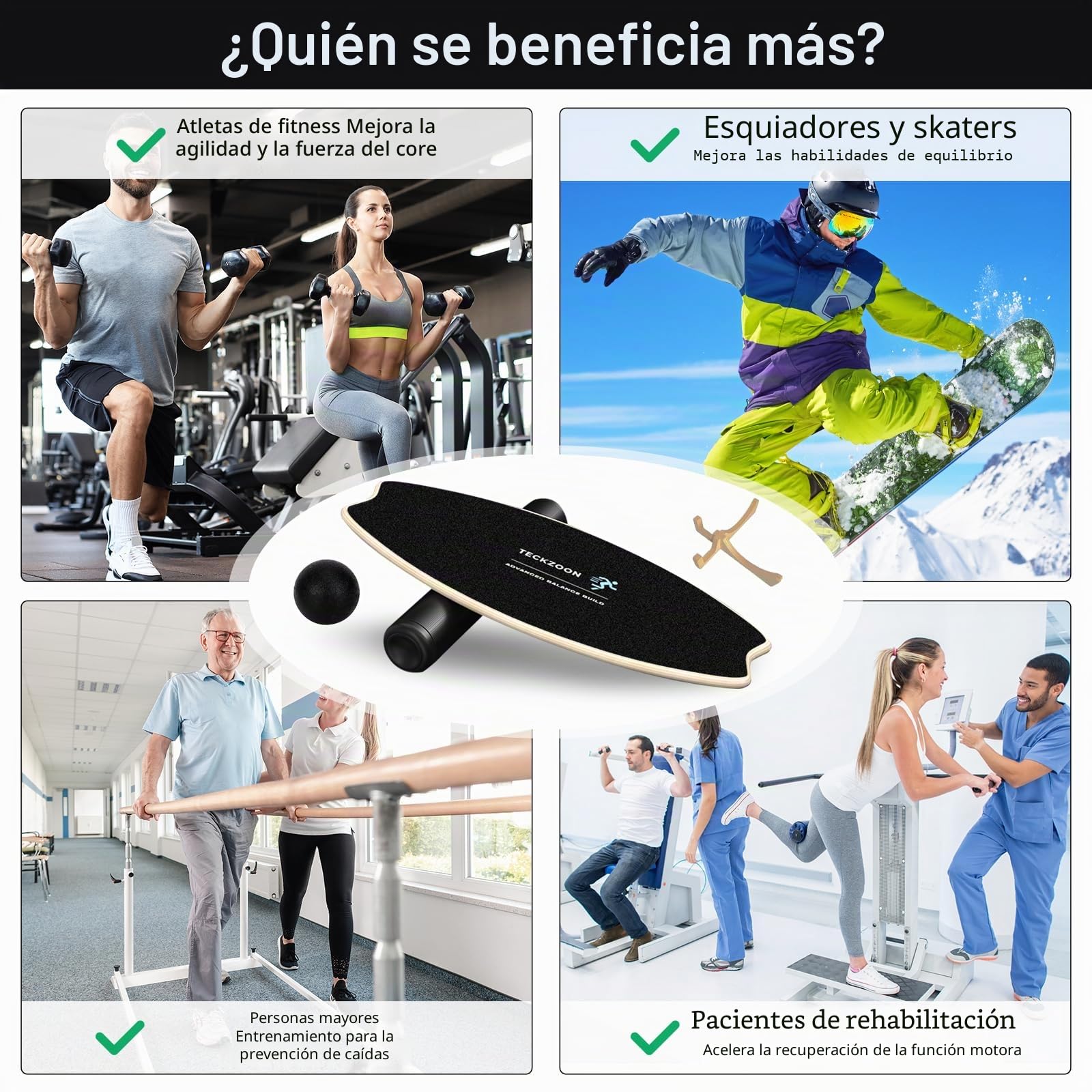 Tabla de Equilibrio de Madera, Tabla de Equilibrio con Rodillo, Pelota de Equilibrio, Soporte, Tabla Multifuncional Interior de Skateboard & Surf, Trickboard para Fitness, Yoga & Rehabilitación