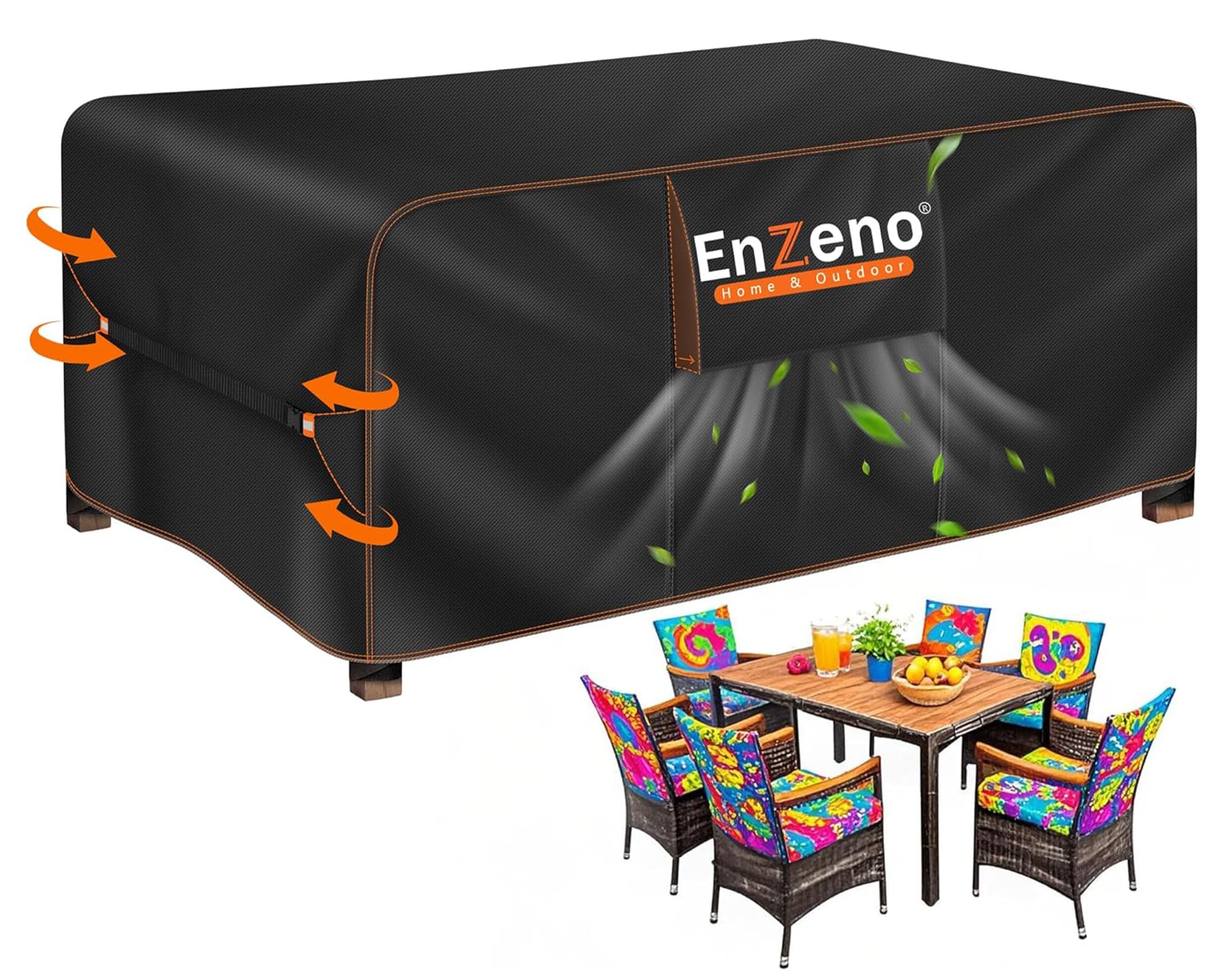 Enzeno Garden Furniture Cover Round Waterproof, Garden Table Covers with Air Vent, Round Patio Furniture Cover 420D Oxford Cloth Patio Outdoor Circular Table Covers Windproof (190x80cm) — view 9