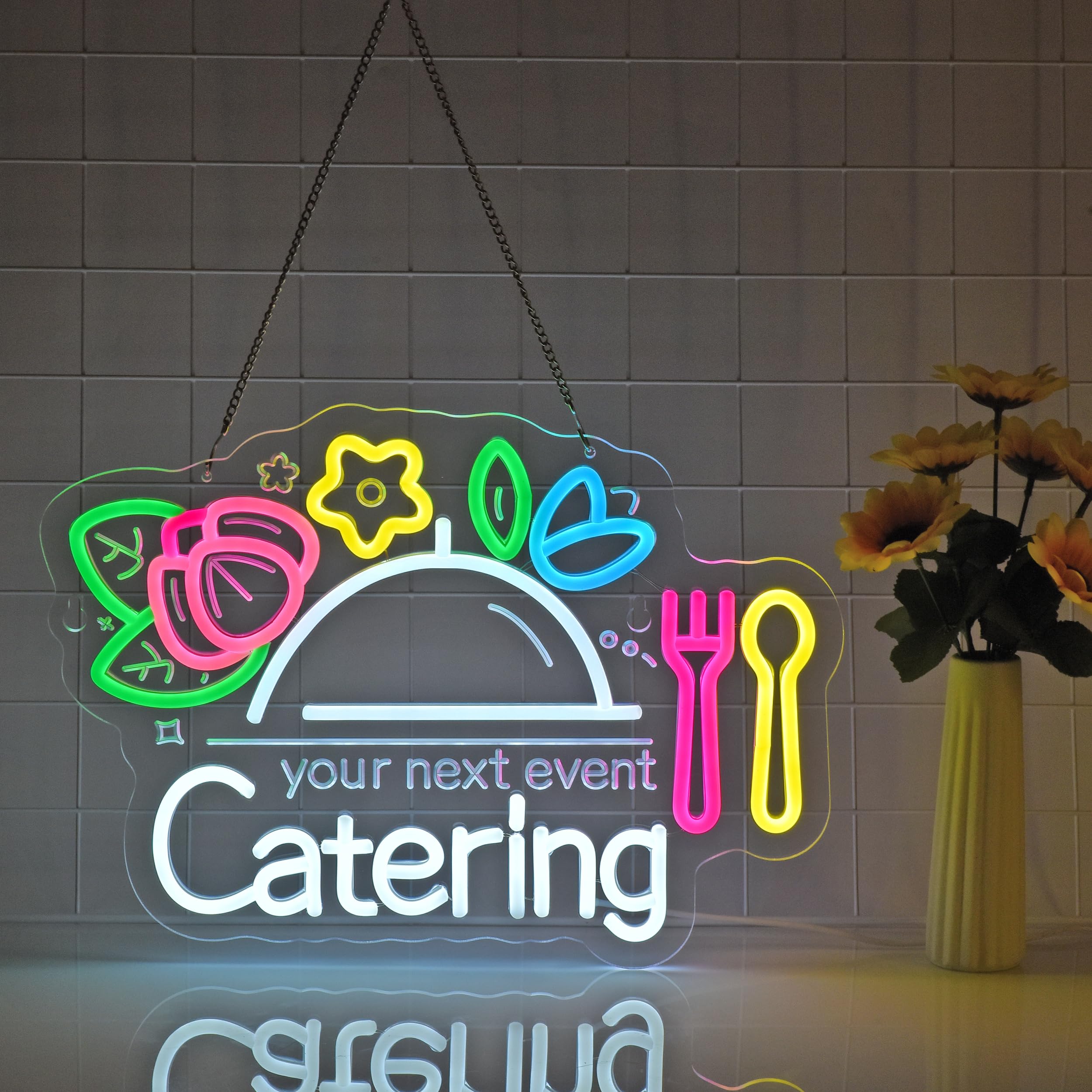 Catering-Neonschild, Neonlichter, hängende Wandkunst, Dekoration für Catering, Geschäft, Restaurant, Café, Brunch Esszimmer, Küche, Heimdekoration, USB-betrieben, ultrahell und dimmbar, 41