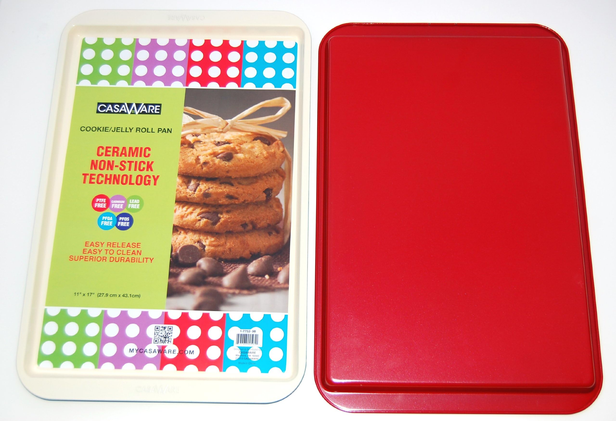 casaWare Ceramic Coated NonStick Cookie/Jelly Roll Pan (11 X 17-Inch, Cream/Red)