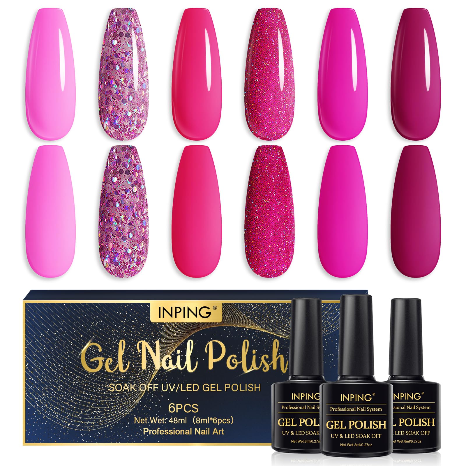 INPING 6 Farben Gel-Nagellack, Farben Der Ganzen Saison Im Frühling Sommer Herbst Winter UV Nagellack oak Off LED Langlebige Gelnägel für zu Hause Nail Art Design Maniküre Kit