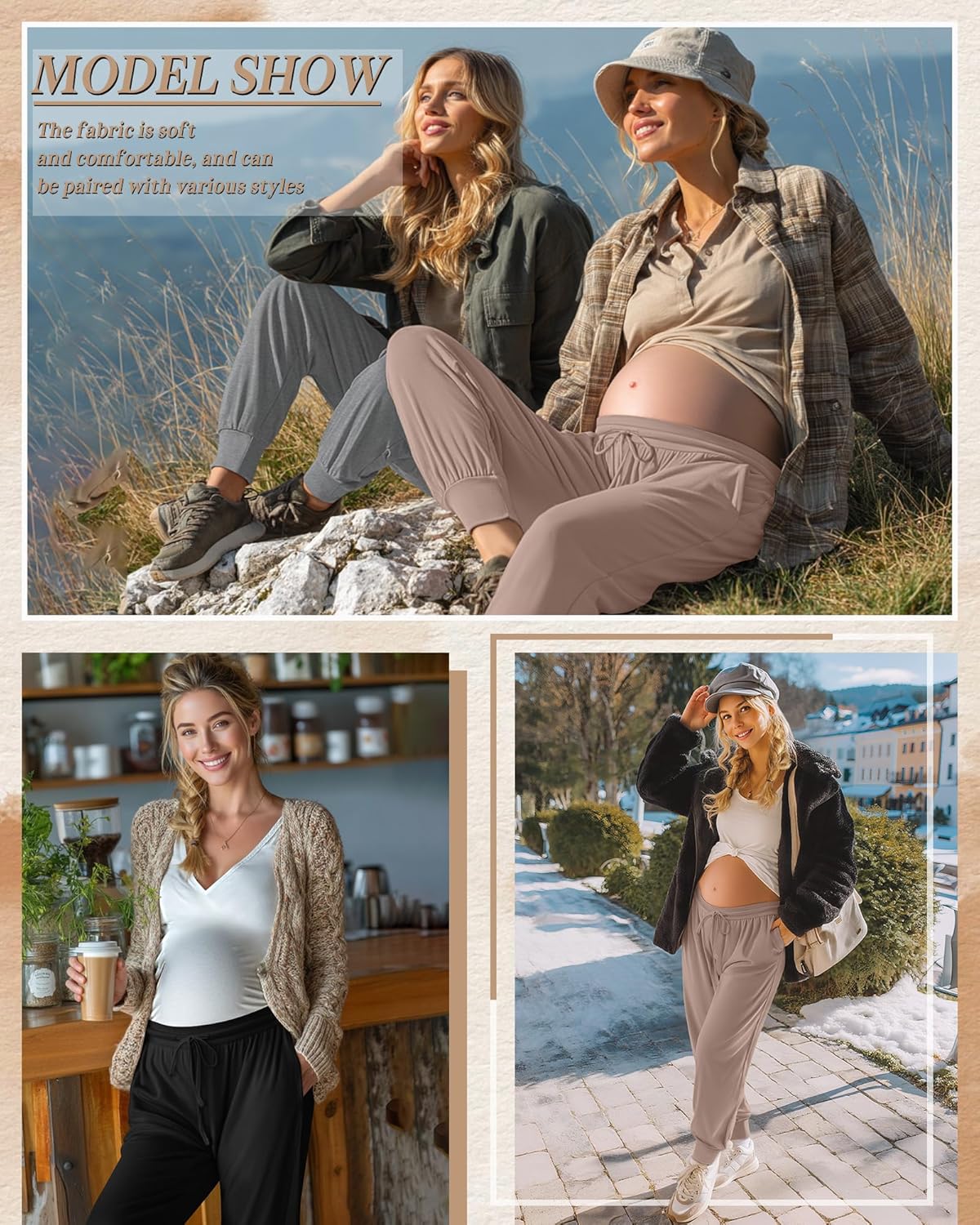 3 Pack Women's Lounge Maternity Pants, Casual Joggers Underbelly Pregnancy Sweatpants with Drawstring and Pockets - Image 4