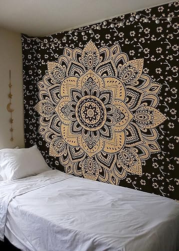 Miniatura 3 de Pravik Tapiz hippie metálico brillante pasión ombré negro dorado mandala Bohemain colgante de pared  Tapices gitanos hippie metal brillo pasión