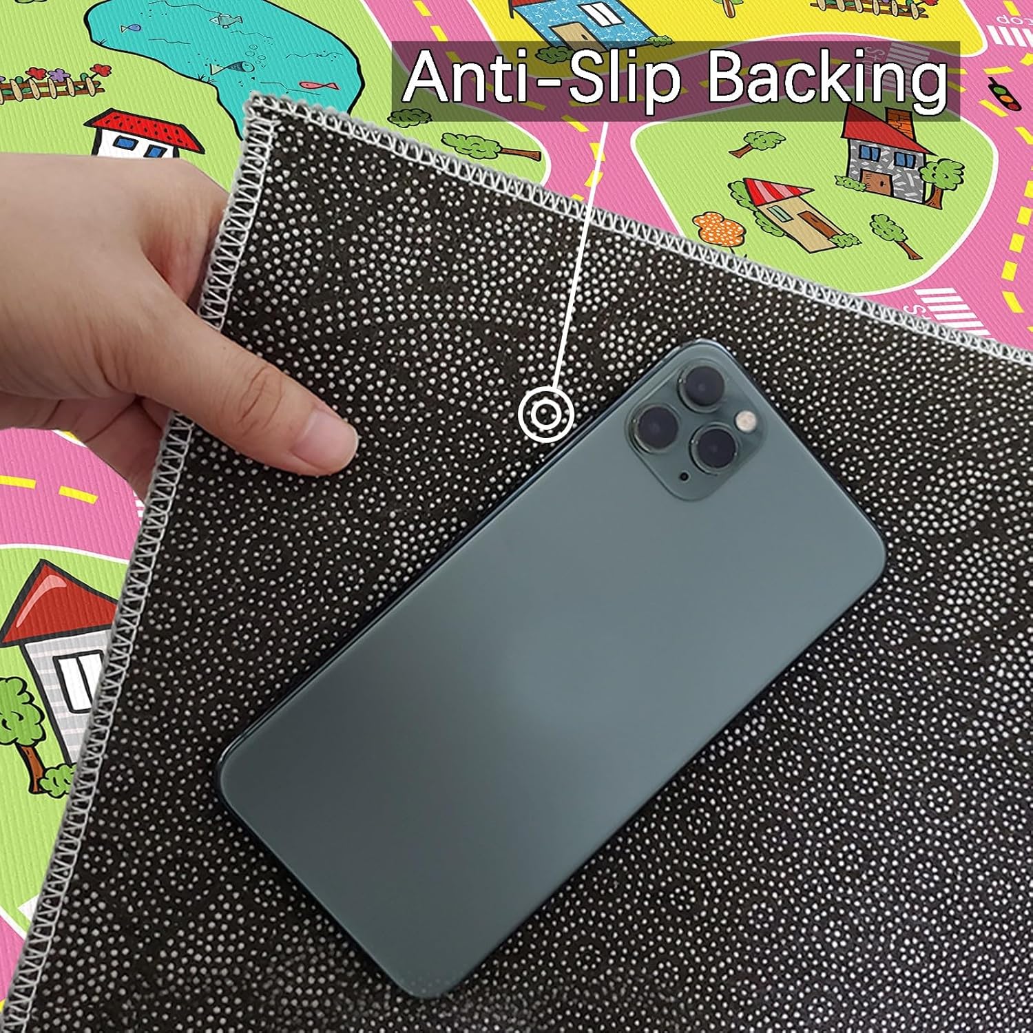 Kids Race Track Rug Play Mat – Car Rug for Toy Cars, Play Area, Polyester, Machine Washable, Multiple Sizes for Playroom Decor