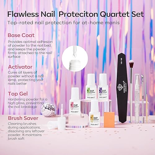 Miniatura 8 de Modelones Kit de iniciación de uñas en polvo de inmersión, 20 colores neón rosa intenso con purpurina arco iris, juego de líquido de base y