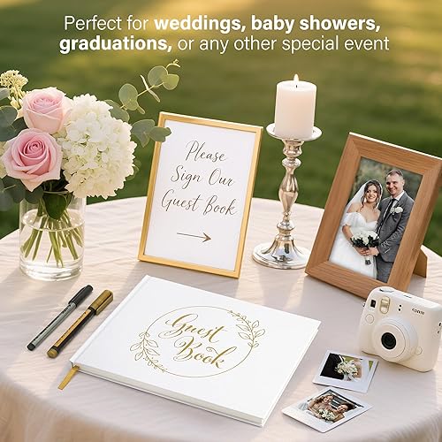 Miniatura 6 de LotFancy Polaroid - Libro de invitados de boda, 10 x 8 pulgadas, libro de invitados Polaroid con 128 páginas, tapa dura de lámina dorada, libro de