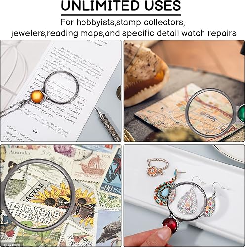 Miniatura 4 de Collar de lupa, 10 lupa, colgante de lupa vintage, joyería de lectura para libros, manualidades, joyas, pasatiempos (blanco)