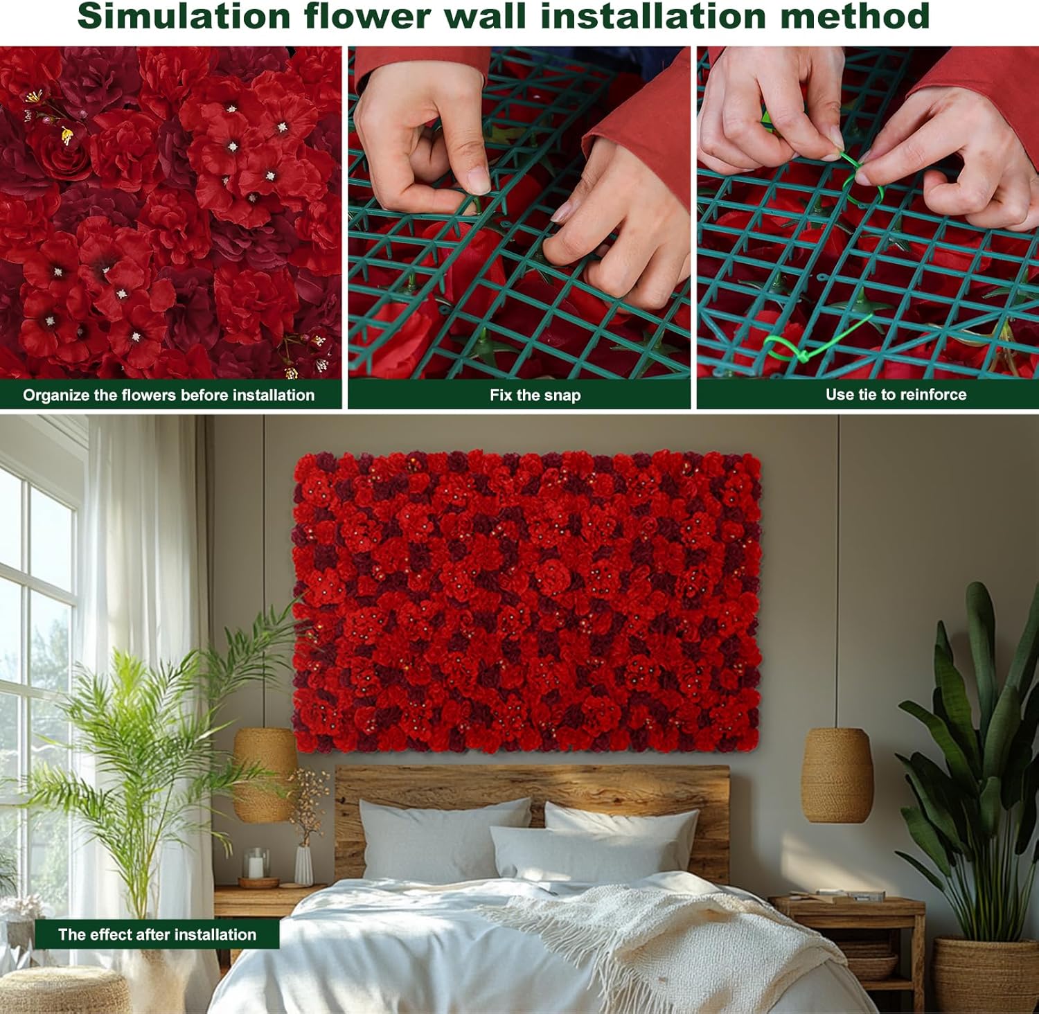 Flower Wall Backdrop 9pcs 16.5x16.5 Inch Flower Wall Decor Artificial Floral Wall Panel Ideal for Wedding Celebrations, Festive Party Birthday Backdrops and Elegant Home Decor