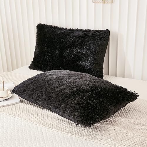 Miniatura 10 de Juego de 2 fundas de almohada esponjosas de piel sintética, terciopelo de felpa amarilla, tamaño King, cierre de cremallera (20 x 36 pulgadas,