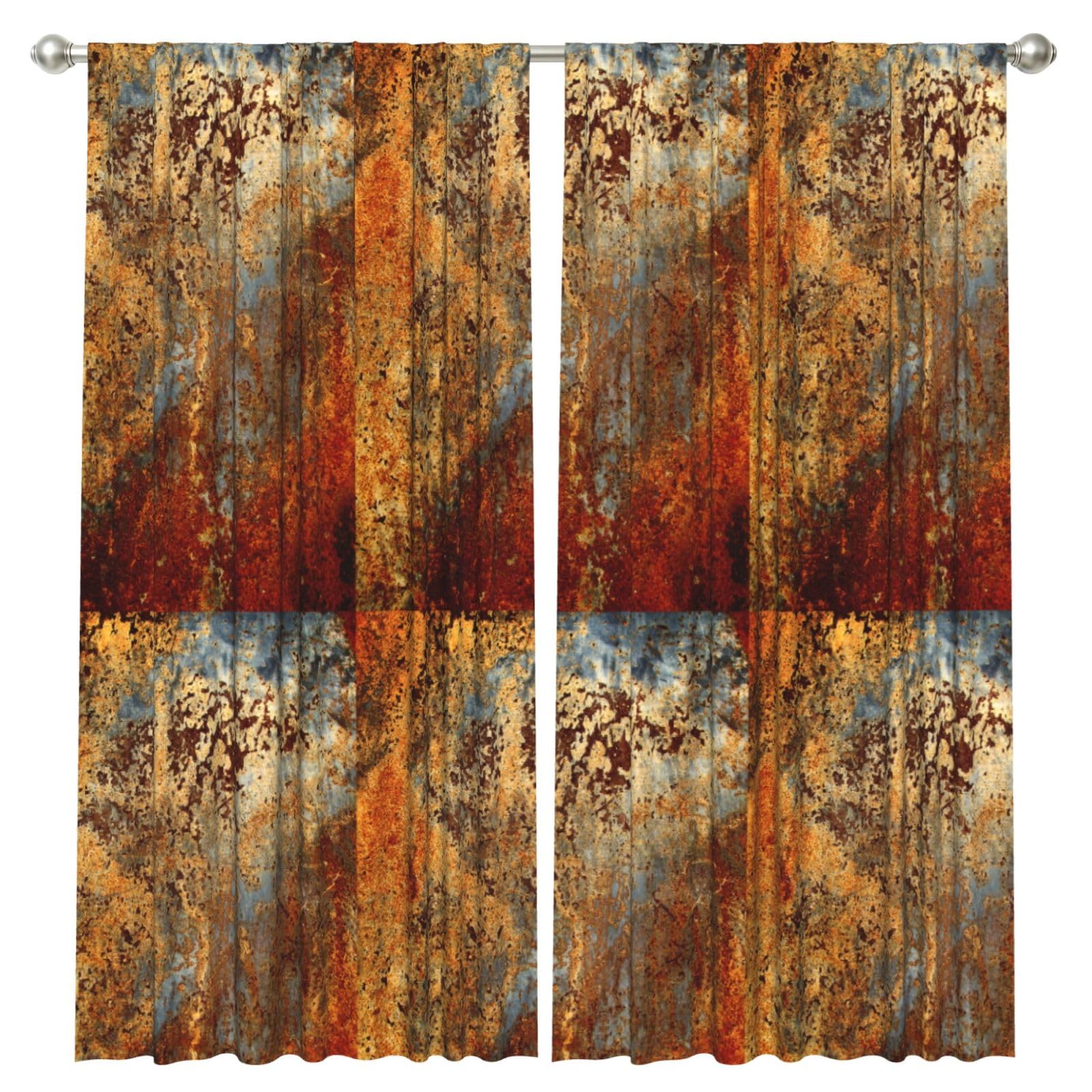InOmak Brown Rust Colorful Metal Rusty, 2 Panels Window Curtains 52 x 84 Inch Blackout Curtains for Living Room Bedroom