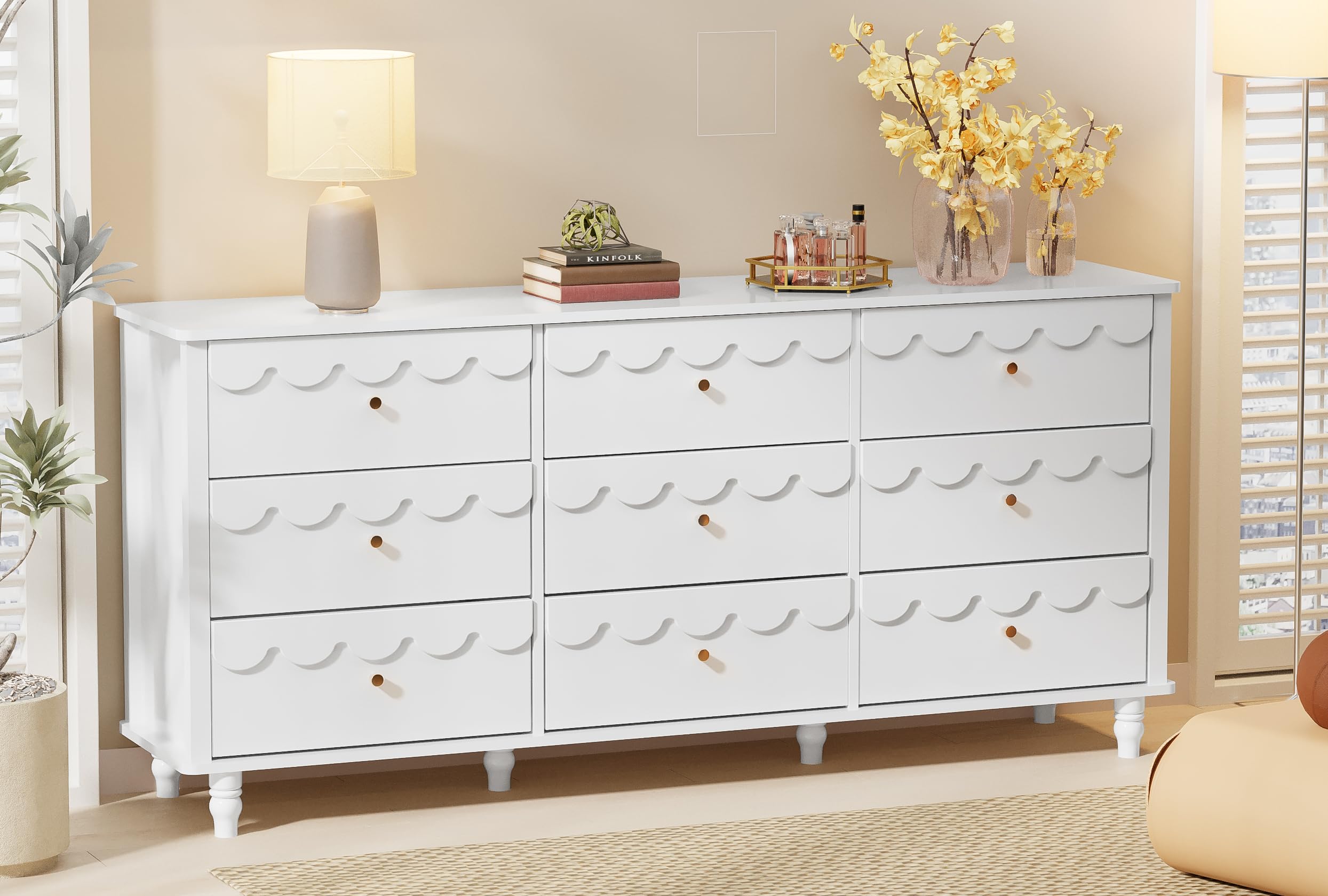Anbuy scalloped 9 drawer dresser in white with petal pattern
