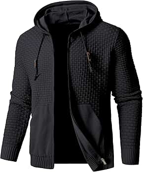 Zaitun Men's Full Zip Up Hooded Cardigan Sweater with