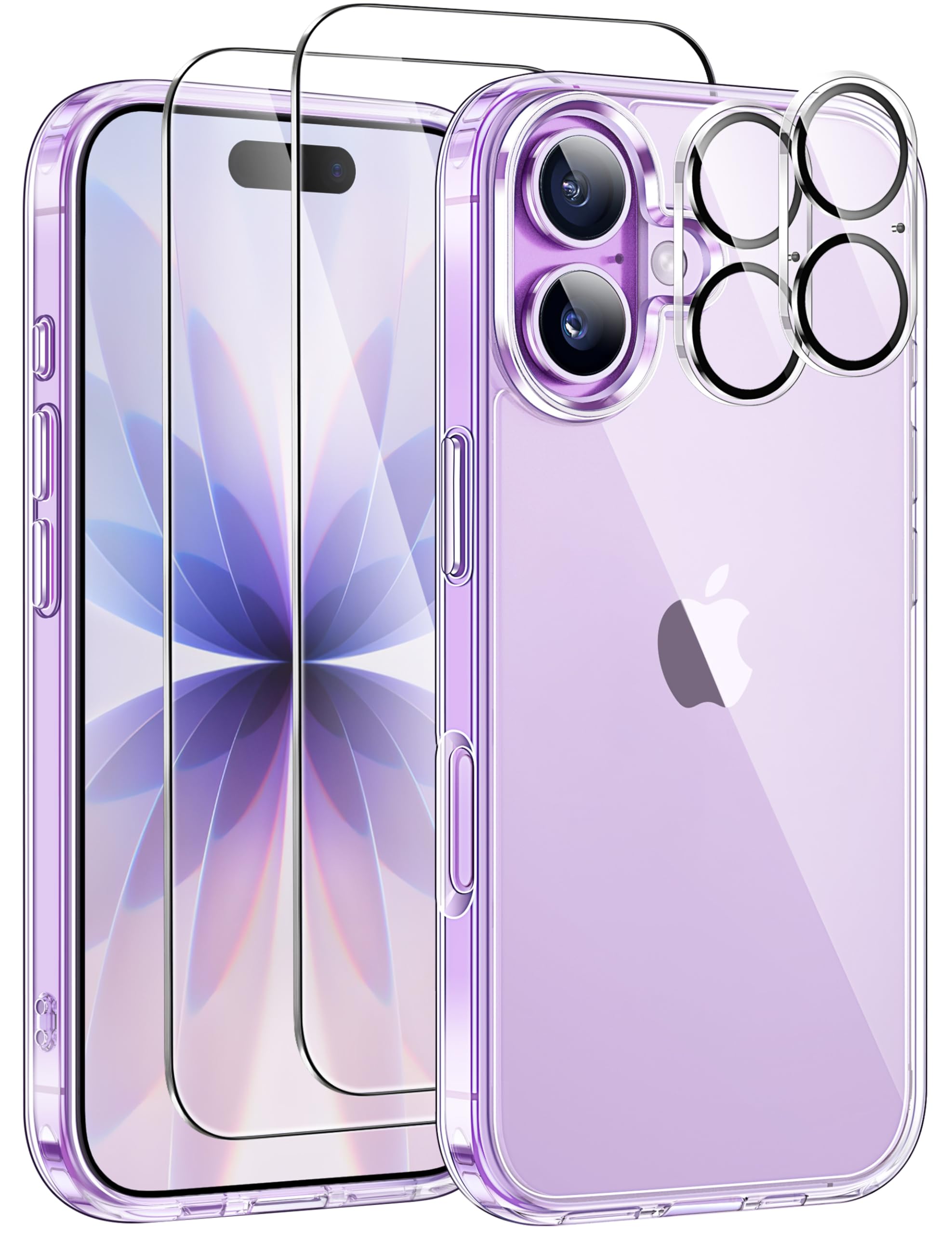 5 en 1 Funda para iPhone 17 con 2 Protector de Pantalla y 2 Protector Lente Cámara, Protección Militar PC Resistente Anti-Amarillo Antigolpes Antiarañazos Phone Carcasa, Transparente