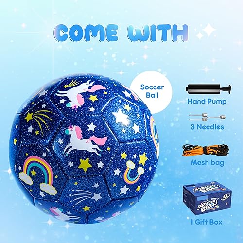 Miniatura 4 de Balón de fútbol para niños, tamaño 2, 3, 4, unicornio con purpurina, dinosaurio, para niños pequeños de 1 a 3, 3, 8, 8 a 12 años, pelota inflable