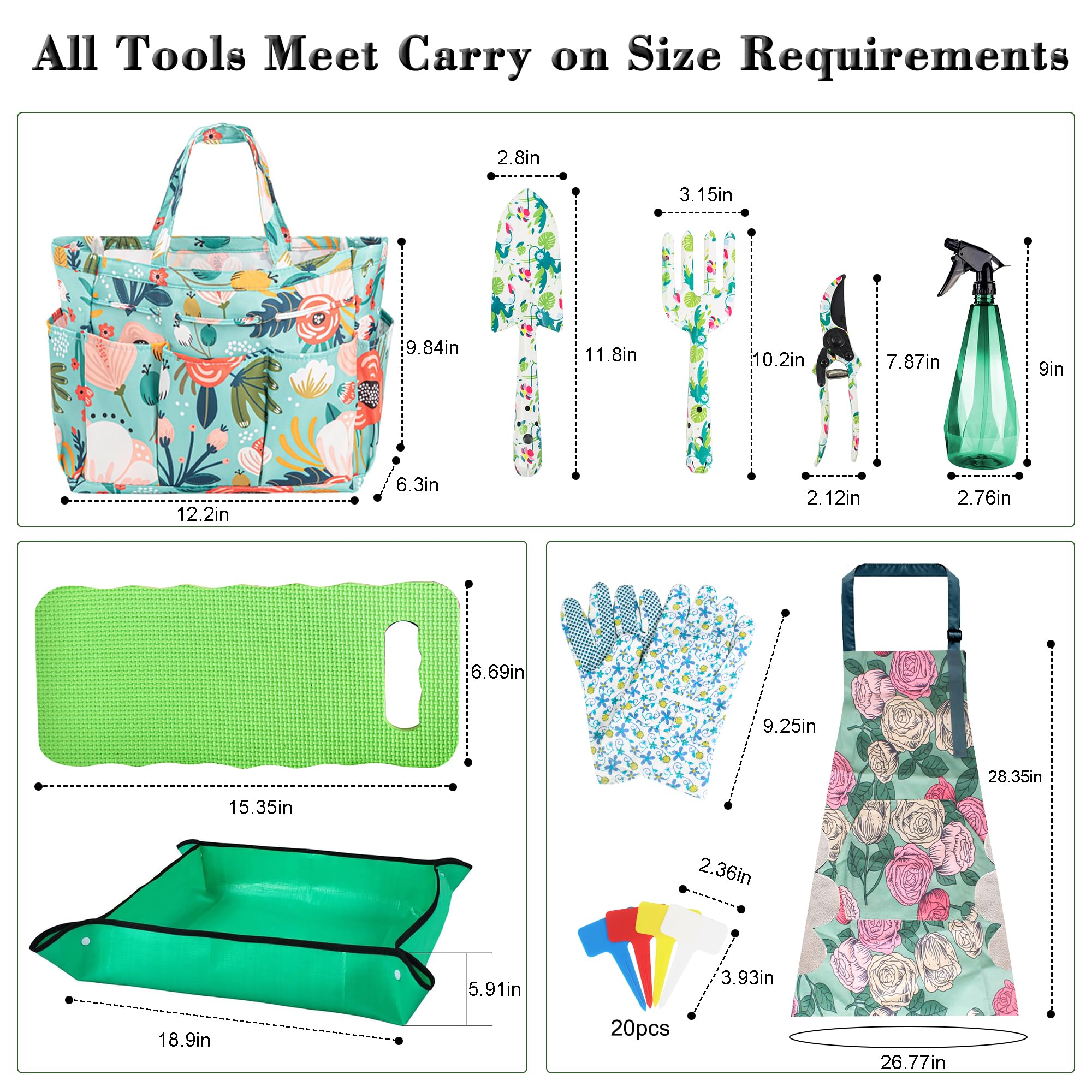 Utensili da giardinaggio resistenti con borsa per attrezzi da giardino, set di 10 attrezzi da giardino, regalo per la festa della mamma, regali di giardinaggio per donne amanti del giardino