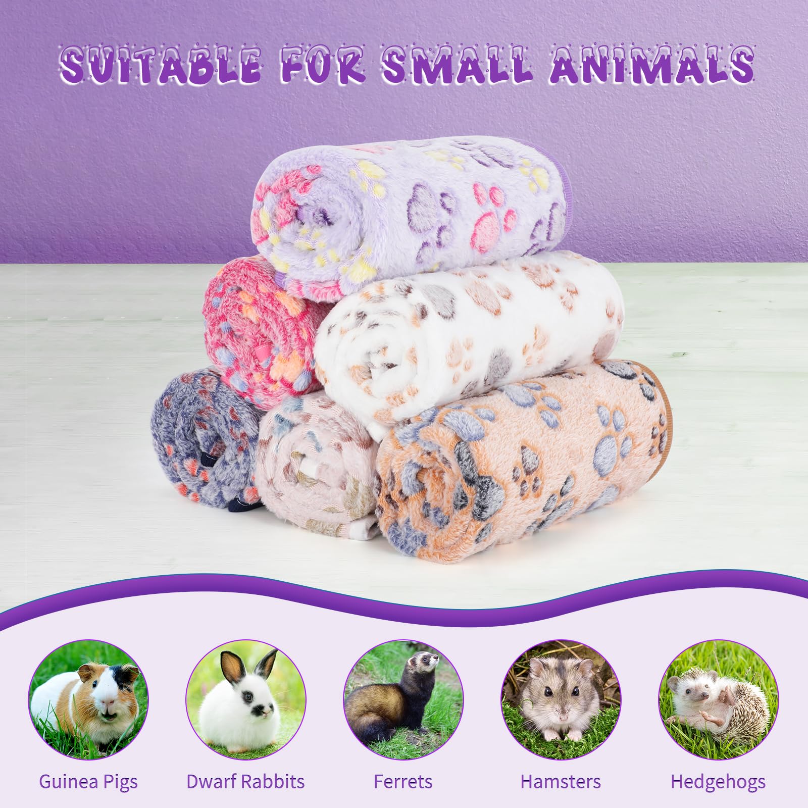 YUEPET Mantas impermeables de cobayas, lavables, paquete de 6 forros de vellón para animales pequeños, tapete suave para dormir, manta de franela cálida para hámster, cobaya, conejo, chinchilla,
