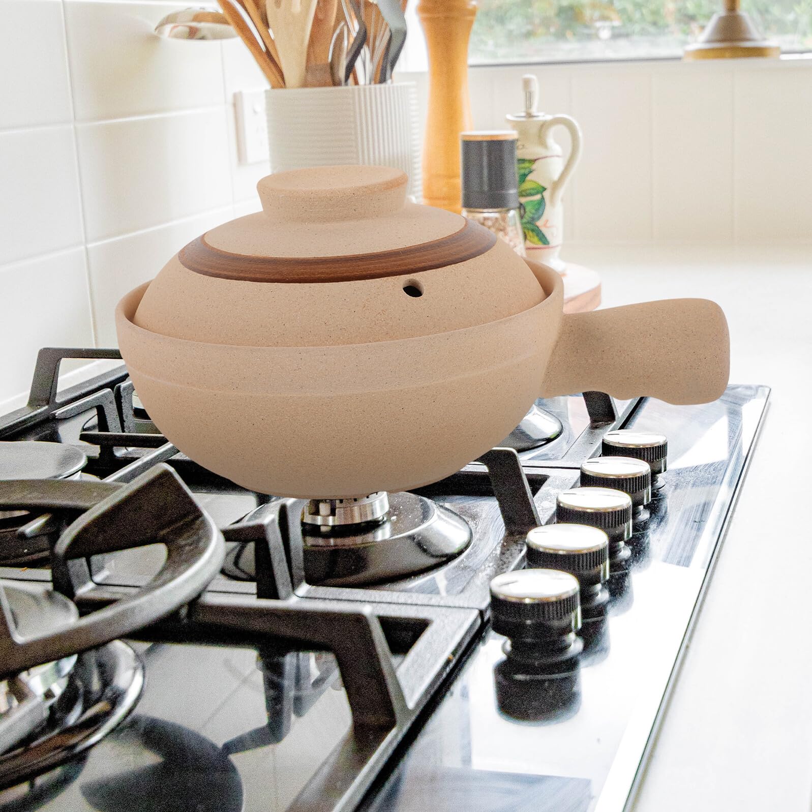 Cabilock Casserole en Céramique pour Soupe et Riz, Marmite de Cuisson Antiadhésive avec Poignée Unique, Préparation Culinaire Cuisine Snack Bar