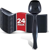 StockYourHome 24 Pack Black Disposable Plastic Serving Spoons - Durable Large Buffet Spoons for Parties, Weddings, Catering