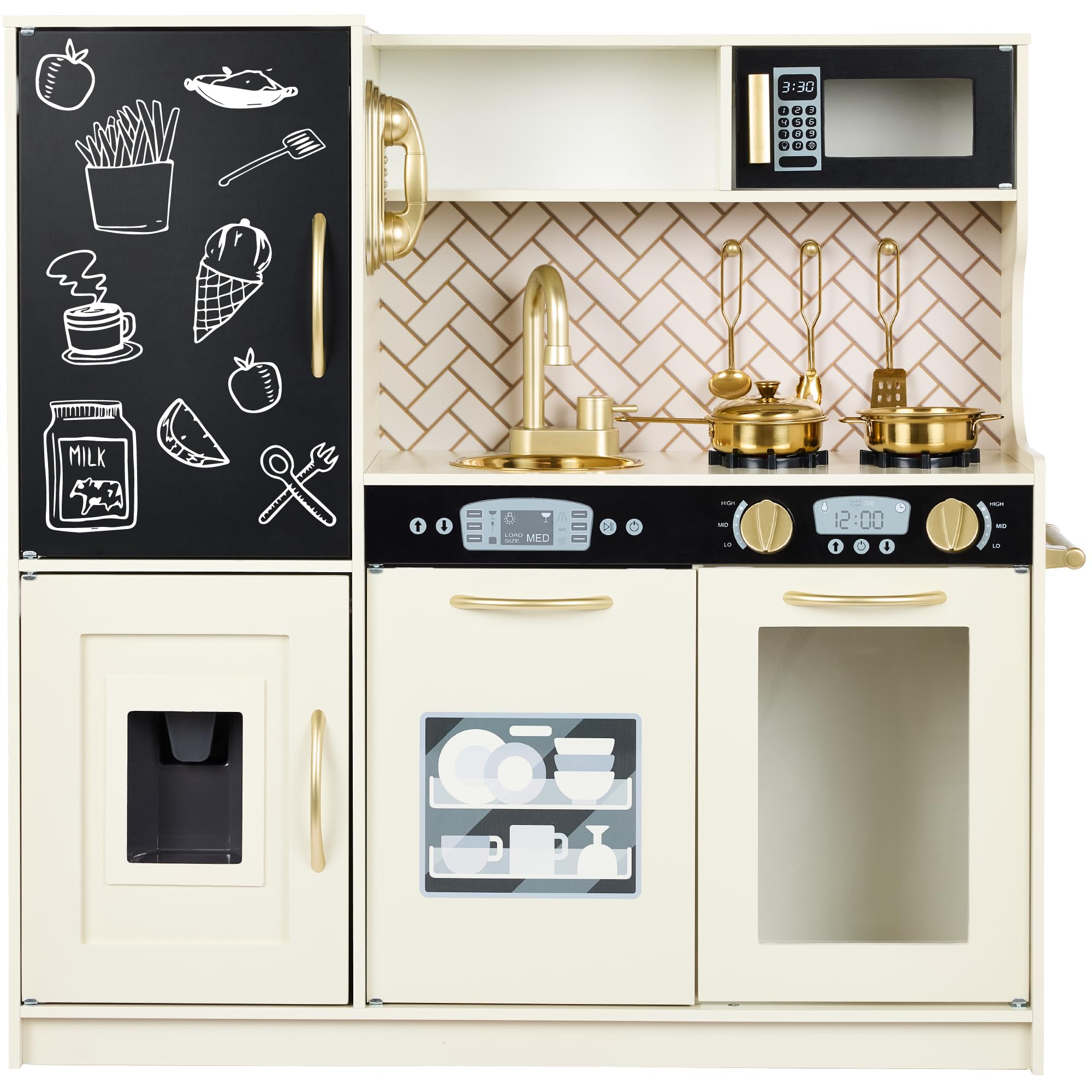Best Choice Products Pretend Play Kitchen Wooden Toy Set for Kids w/Realistic Design, Telephone, Utensils, Oven, Microwave, Sink - Cream