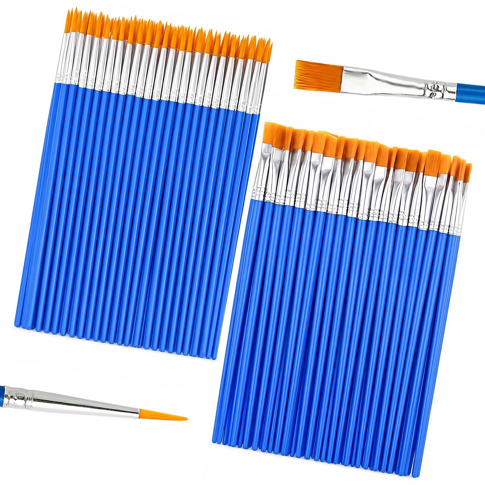 Small Paint Brushs, 50 Pieces thin paint brushes, 25 Round 25 Flat Washable Reusable Nylon Paintbrushes, Smooth Plastic Handle, for Watercolor Gouache Oil Daily DIY Art Creation