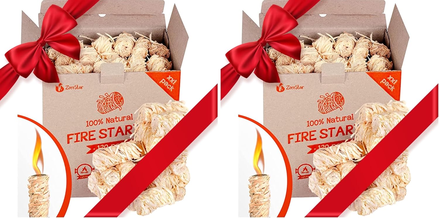 Zorestar Fire Starters XXL 120 pcs - Firelighters for Indoor and Outdoor Use, Compatible with Solo Stove, Green Egg and Other firepits and BBQs - Box of 100% Waterproof Firestarters (Pack of 2)