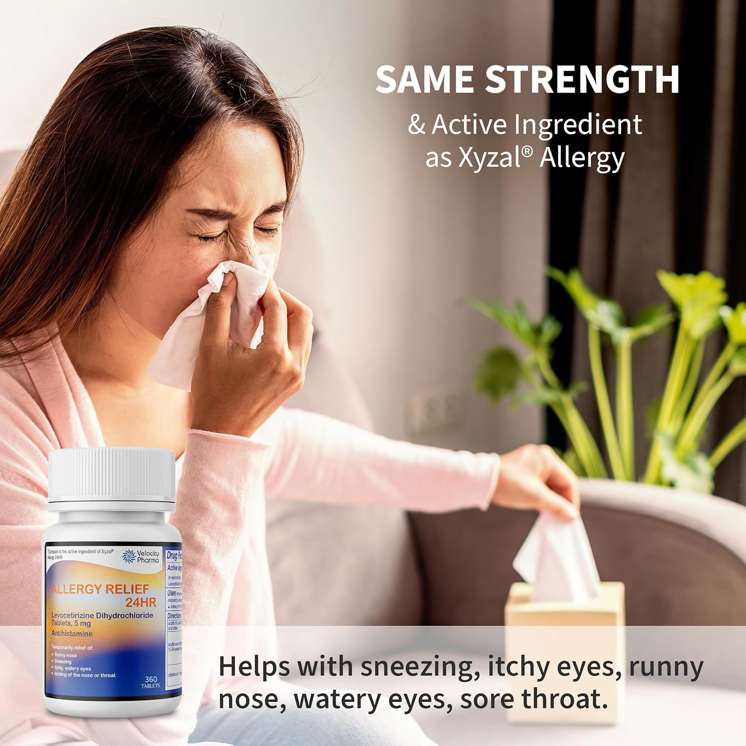 Levocetirizine Dihydrochloride 5mg USP Tablets, 24 Hour Allergy Relief Non-Drowsy Antihistamine, 360 Count
