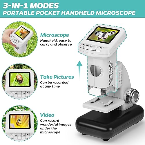 Miniatura 2 de Microscopio digital recargable para niños 1200X  2 pulgadas pantalla LCD STEM juguete con tarjeta SD 32G para fotovideo, microscopio de bolsillo