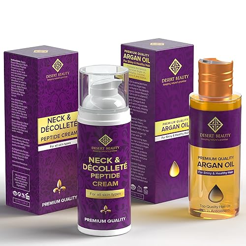 Crema reafirmante para el cuello (3.38 onzas) + paquete de aceite de argán (4 onzas), fórmula avanzada para tensar y levantar la piel flácida +