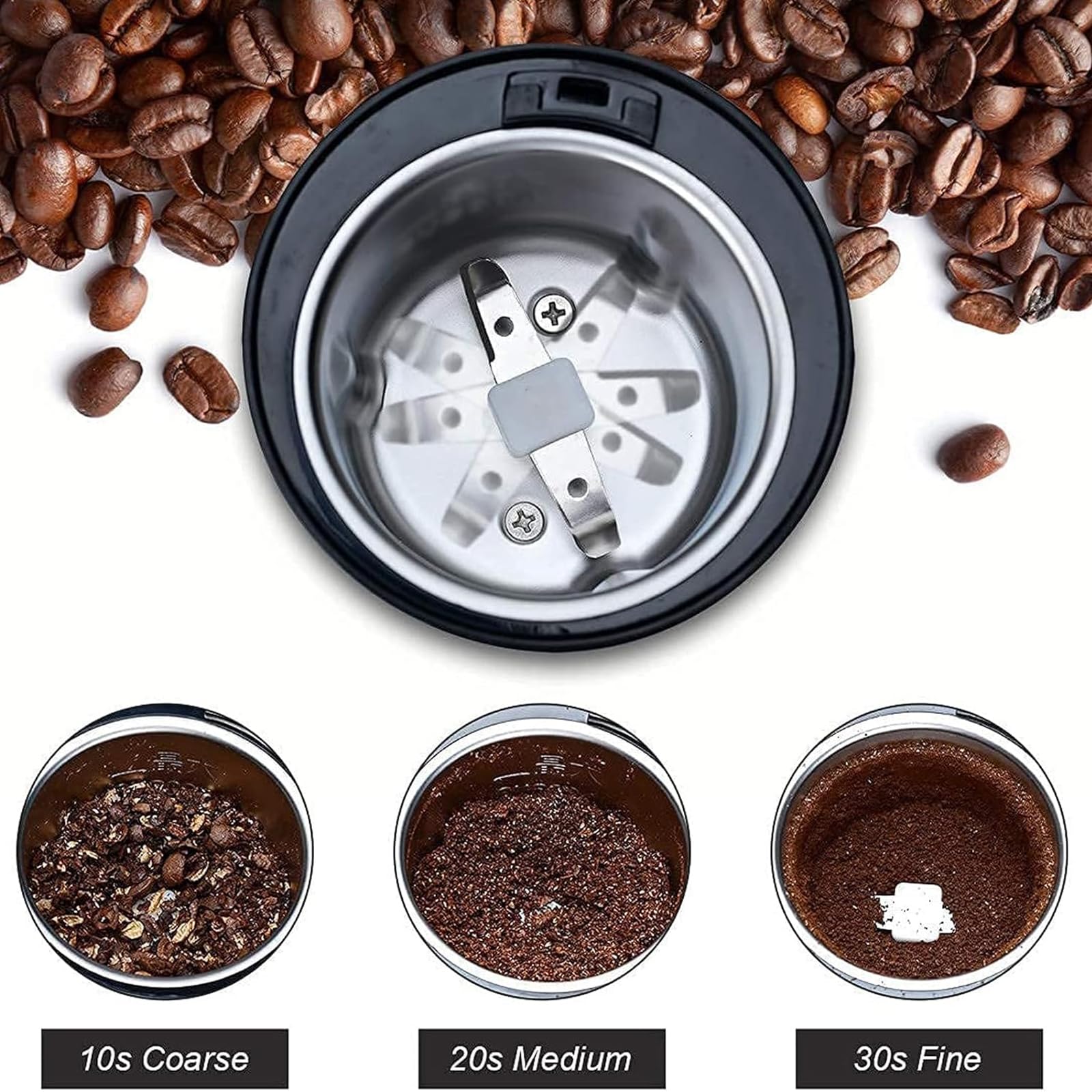 Molinillo De Café Eléctrico, Hoja De Acero Inoxidable, Potente Motor, Tapa Transparente, Fondo Antideslizante, Capacidad De 50 G, Portátil Y Compacto Para Granos De Café, Especias, Nueces, Semillas,