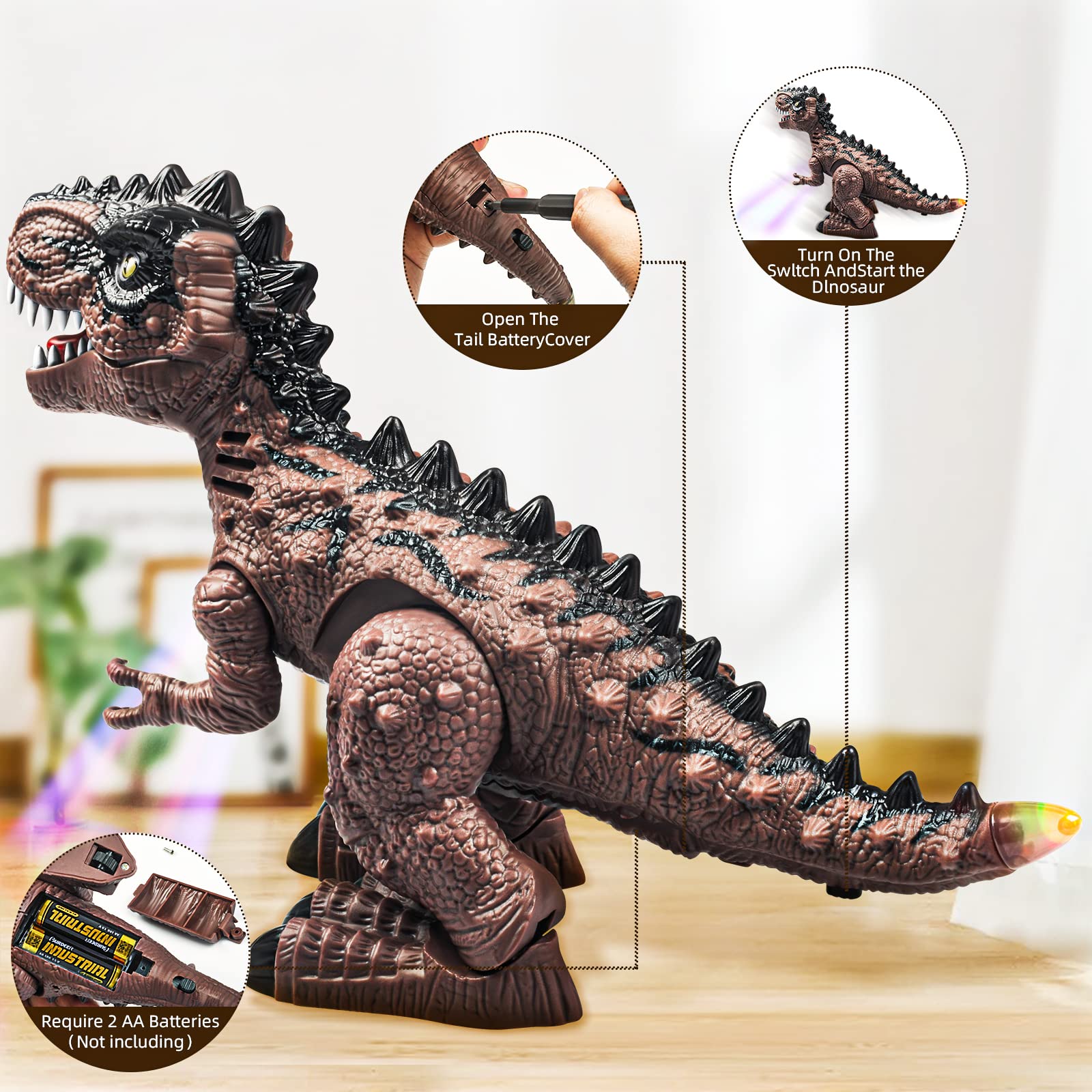 Doloowee Juguete de dinosaurio para niños de 3 – 5/5 – 7 años, juego de 3 robots eléctricos de dinosaurio con luces LED y sonidos, juguete de dinosaurio para niños y niñas