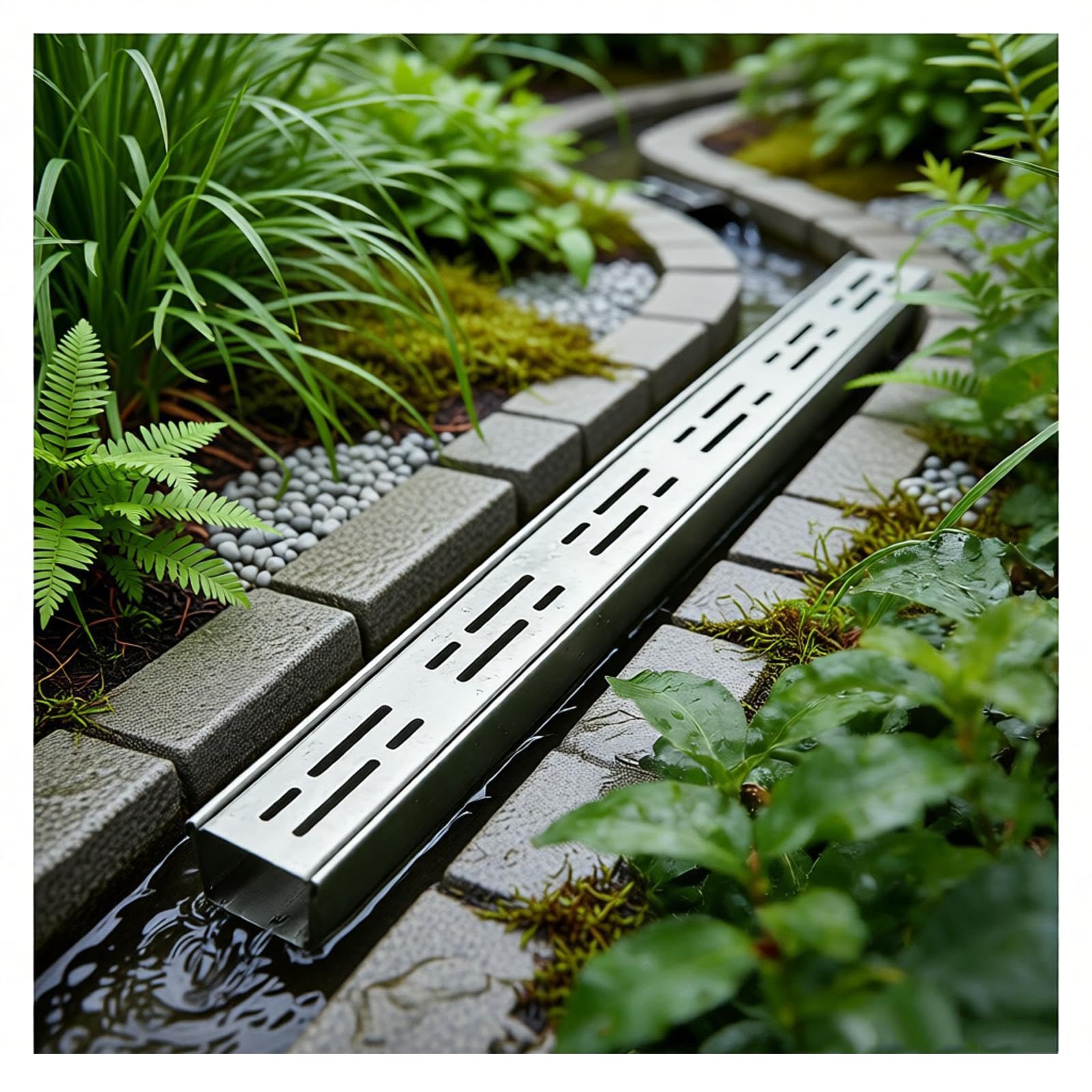 GLDYTVF Durable Drainage System 304 Stainless Steel Channel Grate Linear Drain Filter for Waste Blockage Garden Drainage Grate (H5*W3.5CM/H1.96*W1.38IN)