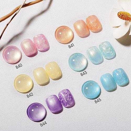 Miniatura 3 de Gellen Esmalte de uñas de gel de perlas  6 colores de esmalte de uñas de gel con purpurina de concha nacarada, morado, azul, rosa, amarillo, verde,
