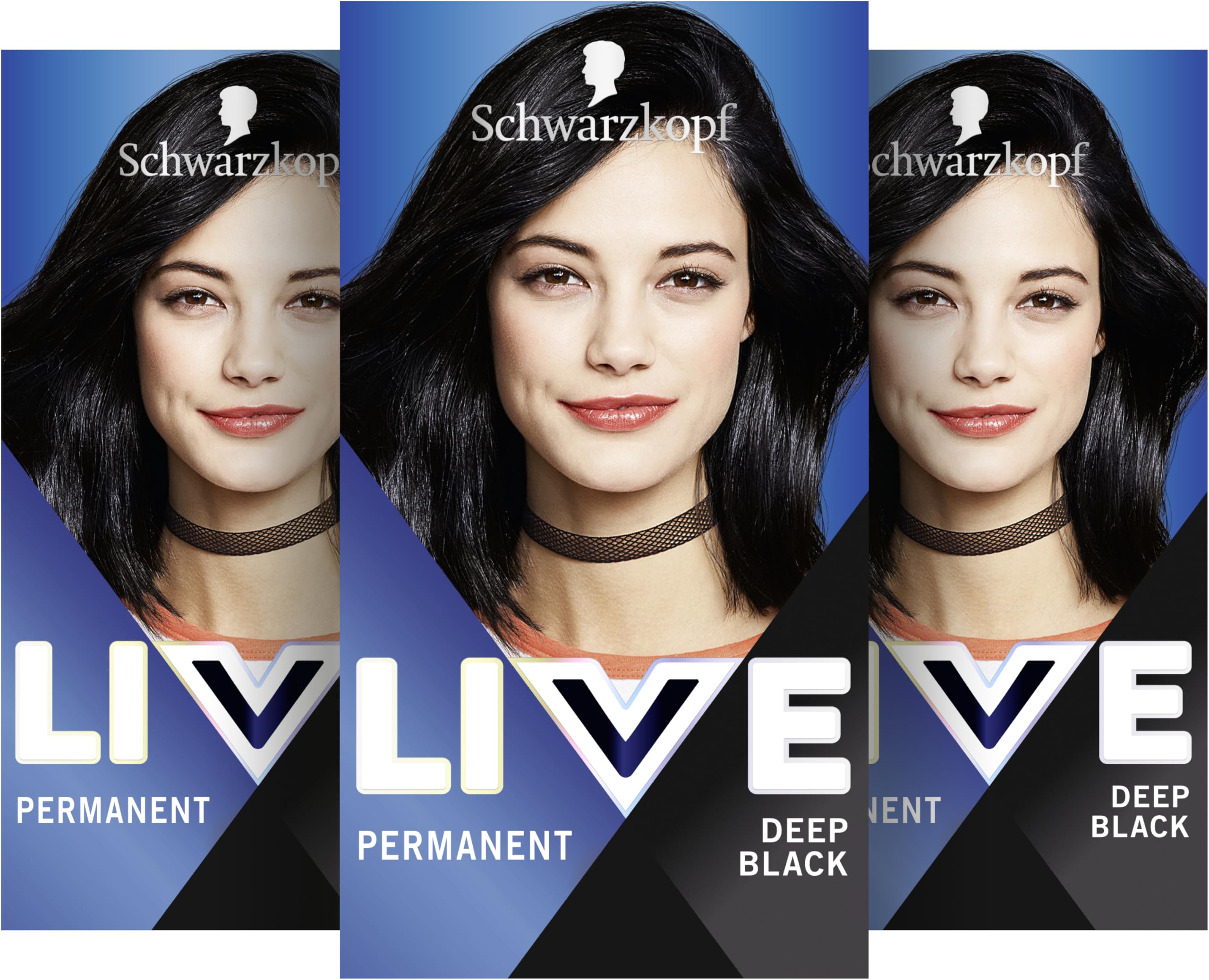 Schwarzkopf LIVE Intense Colour farba do włosów 99 Deep Black (3 x 142,5 ml), trwała koloryzacja z intensywnym koloryzacją, trwała farba do włosów dla idealnego pokrycia siwych włosów