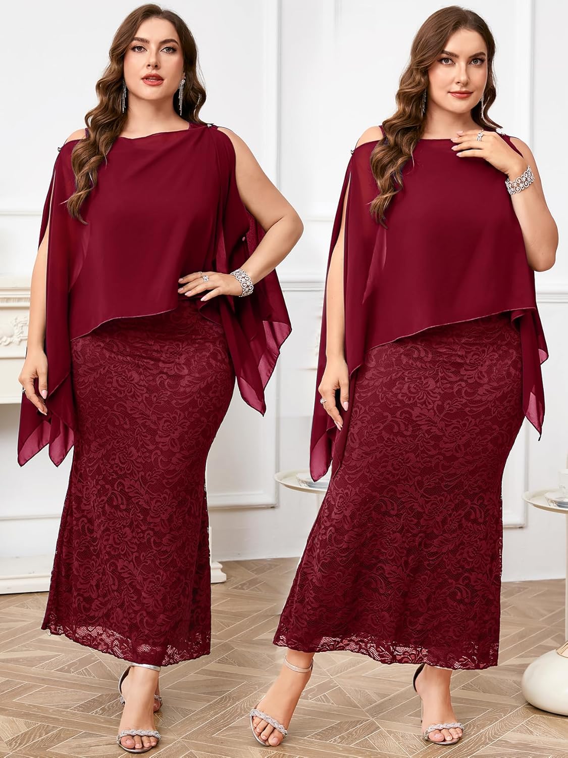 ZOMVA Plus Size 0X-4X Mother of The Bride Groom Lace Dress with Chiffon Cape Overlay Long Mermaid Dress Formal Wedding Guest - Image 5