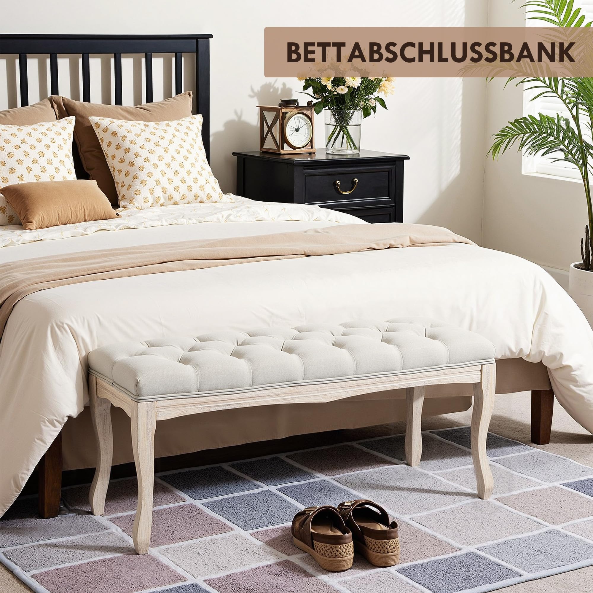 HOMCOM Sitzbank Polsterbank mit Leinen-Bezug für Flur 110 x 40 x 48cm Beige