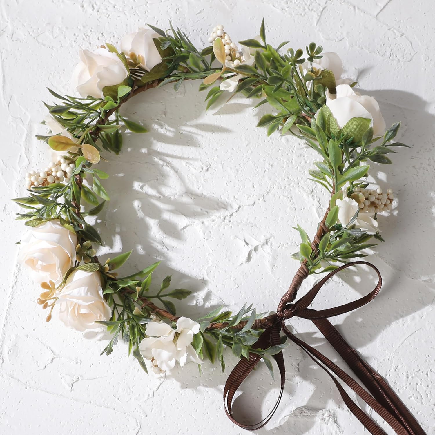 White Flower Crown Headband- Handmade Fairy Rose Floral Headpiece Adjustable White Flower Headbands for Women Girls Wedding, Renaissance Party, Festival Decoration, Hair Styling Accessory - Image 5