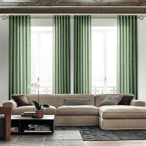 Miniatura 6 de Cortinas verde oliva de 108 pulgadas, 2 paneles para sala de estar, semitransparentes, reductoras de luz, aireadas, modernas, elegantes, extra Verde
