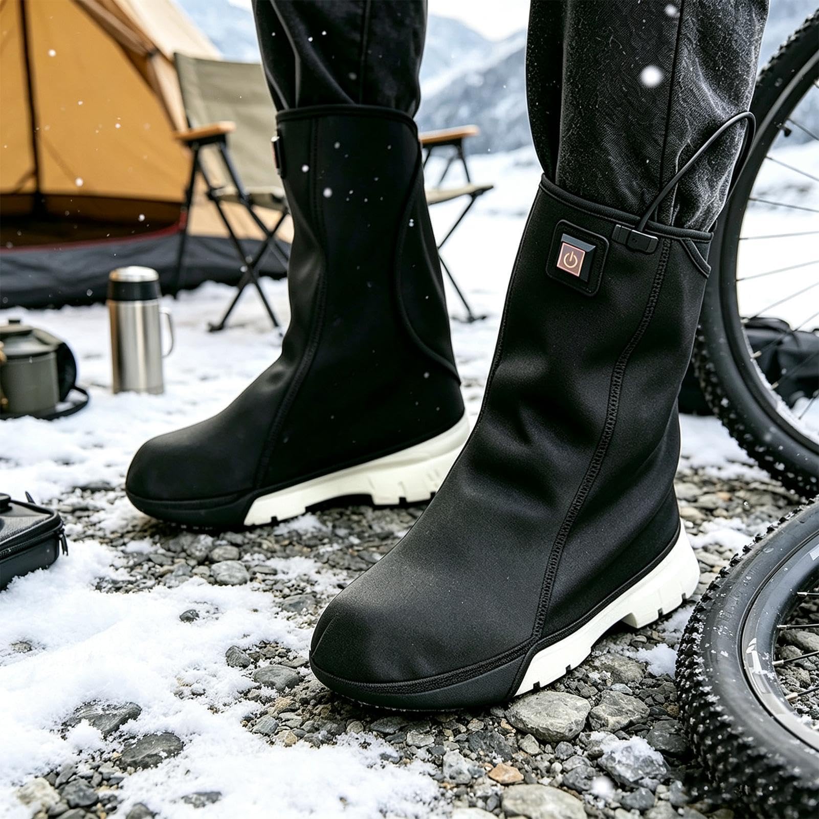 Copriscarpe da ciclismo a 3 livelli, riscaldati, antivento, scaldamuscoli