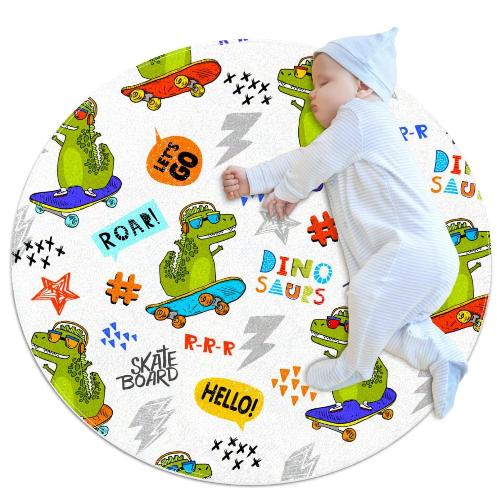 Paillasson pour canapé rond 1m dinosaure anti-glisse chambre enfant